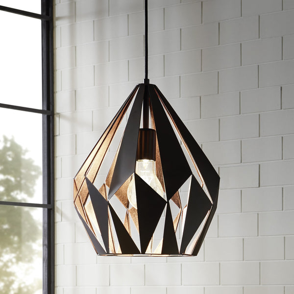 Carlton 1 310mm Black and Copper Open Cage Steel Pendant