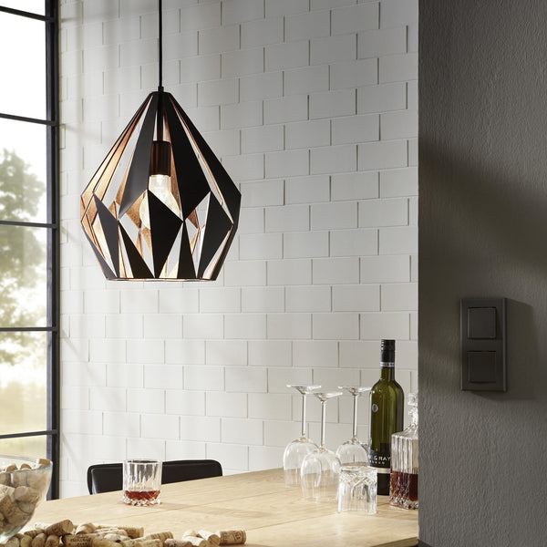 Carlton 1 310mm Black and Copper Open Cage Steel Pendant