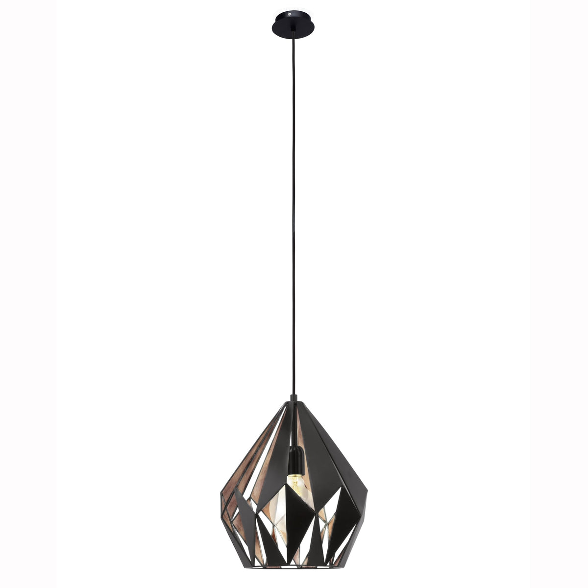 Carlton 1 310mm Black and Copper Open Cage Steel Pendant