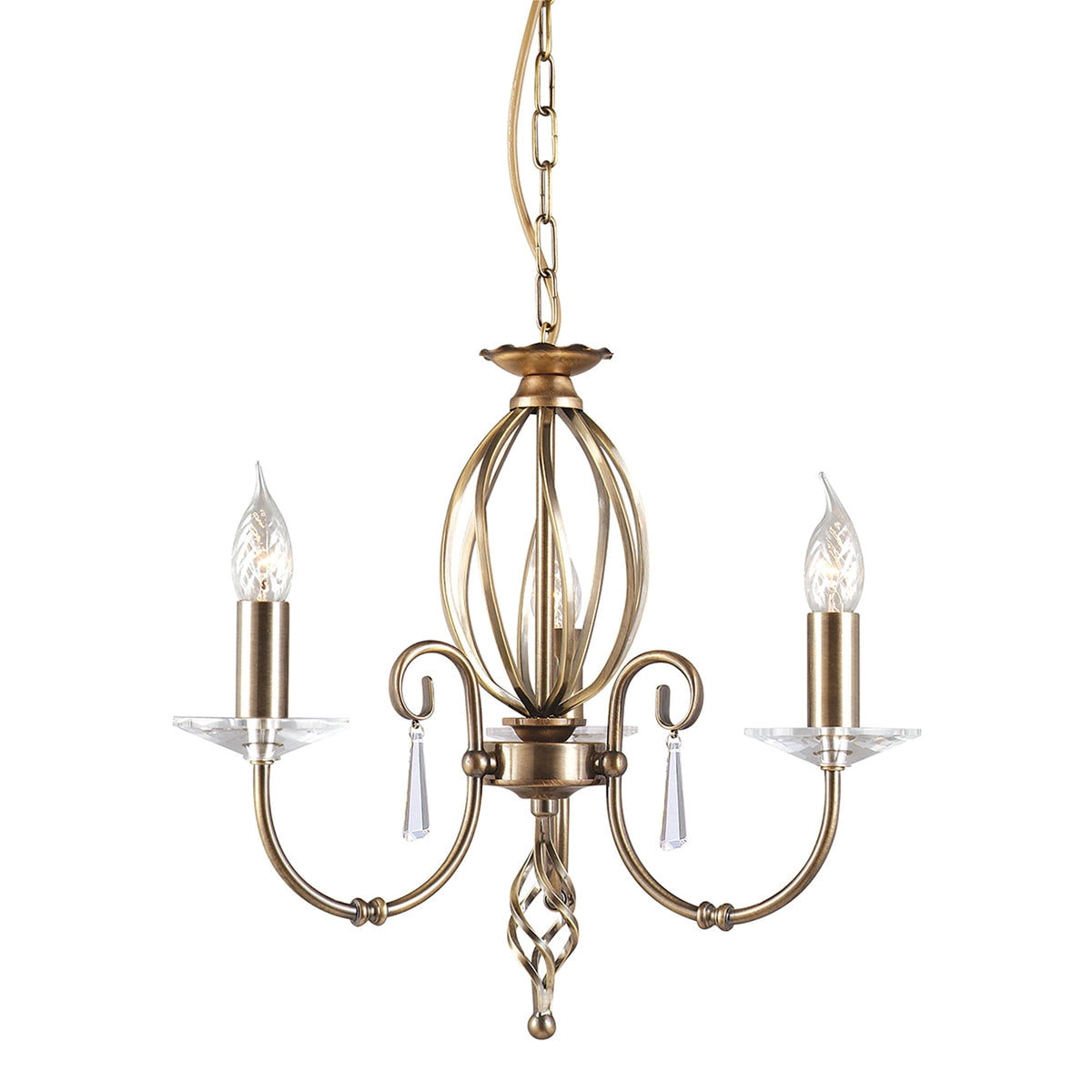 Aegean Three Arm Aged Brass Chandelier or Semi Flush