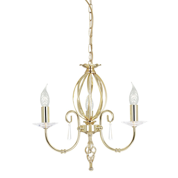 Aegean Three Arm Polished Brass Chandelier or Semi Flush