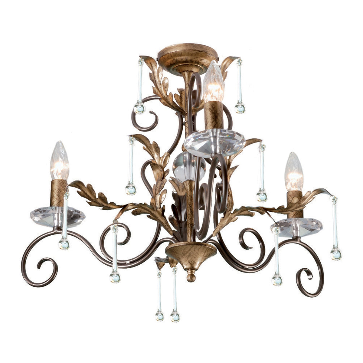 Amarilli Bronze and Gold Three Arm Chandelier
