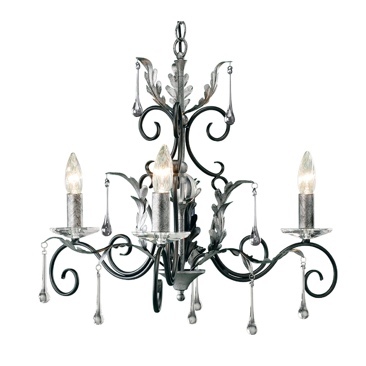 Amarilli Black and Silver Three Arm Chandelier