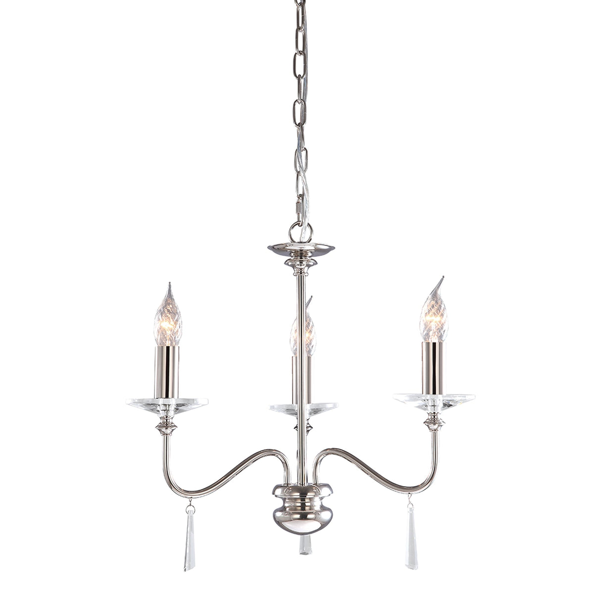 Finsbury Park Three Arm Polished Nickel Chandelier