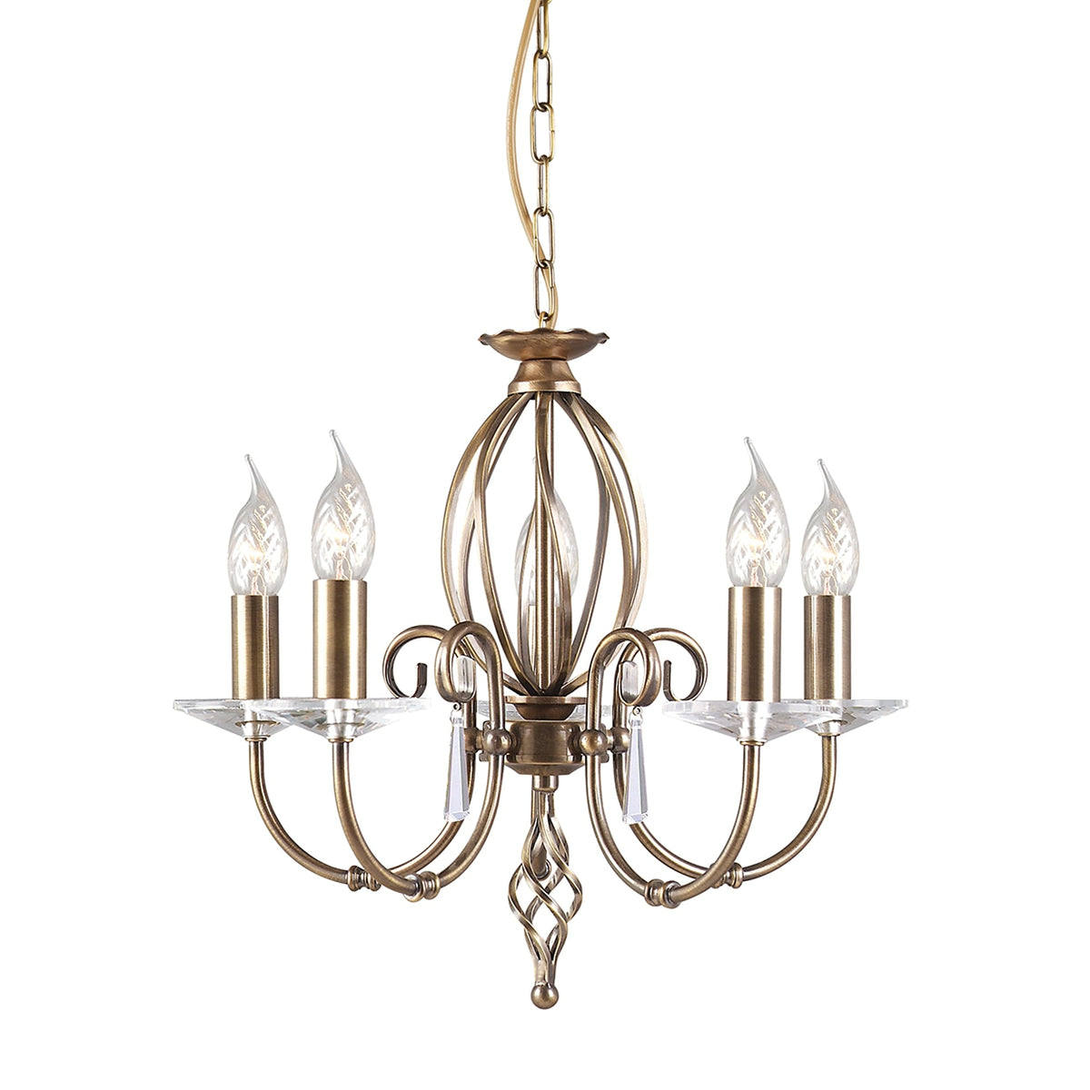 Aegean Five Arm Aged Brass Chandelier or Semi Flush
