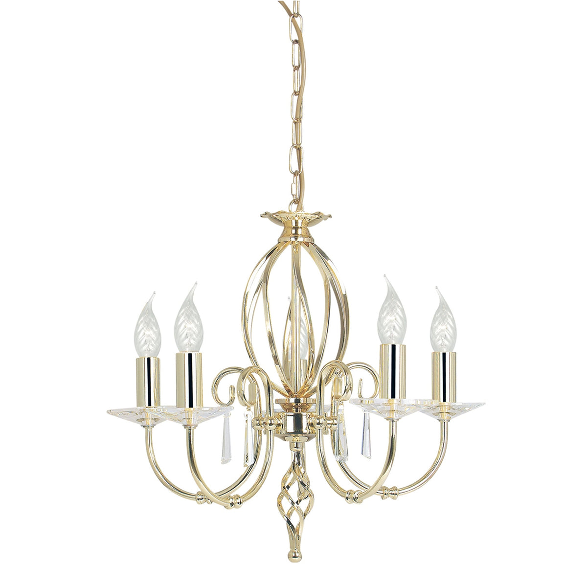 Aegean Five Arm Polished Brass Chandelier or Semi Flush