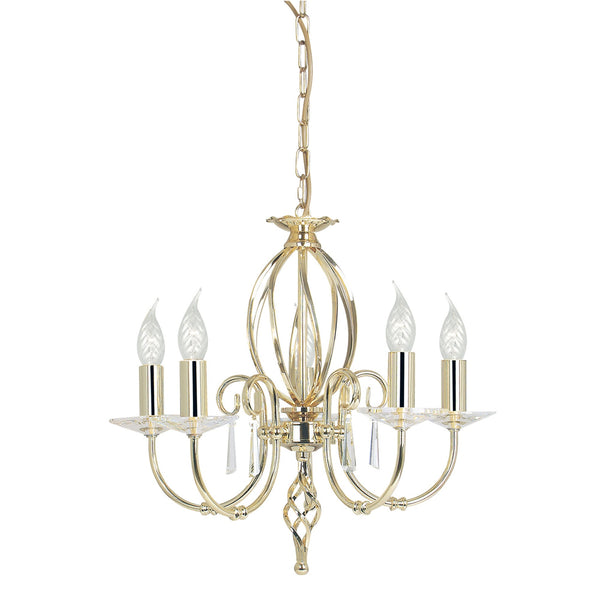 Aegean Five Arm Polished Brass Chandelier or Semi Flush