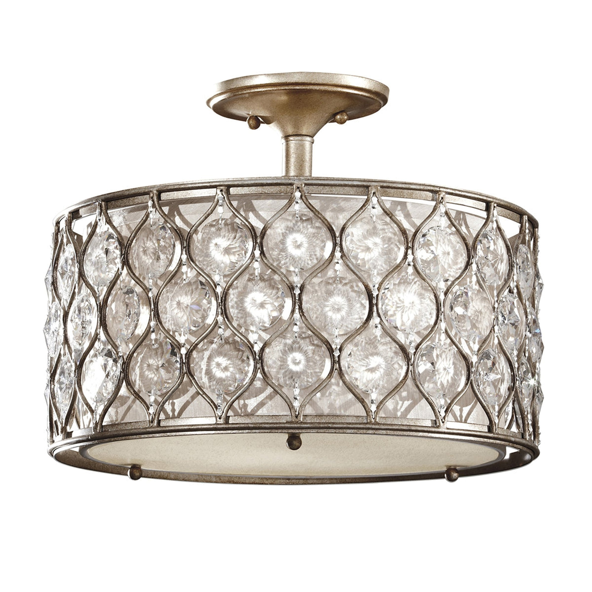 Lucia Semi Flush Crystal Ceiling Light in Burnished Silver