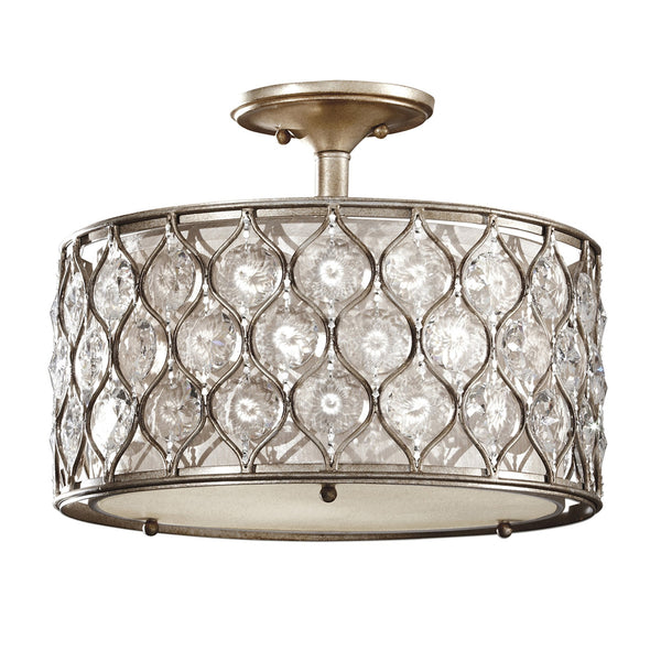 Lucia Semi Flush Crystal Ceiling Light in Burnished Silver