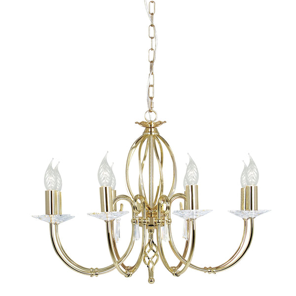 Aegean Eight Arm Polished Brass Chandelier or Semi Flush