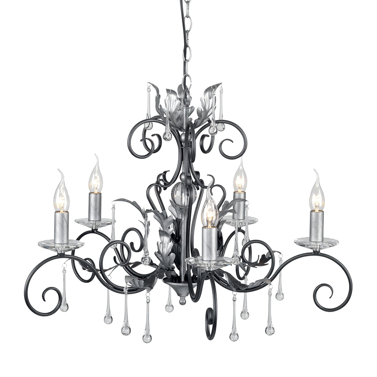 Amarilli Black and Silver Five Arm Chandelier