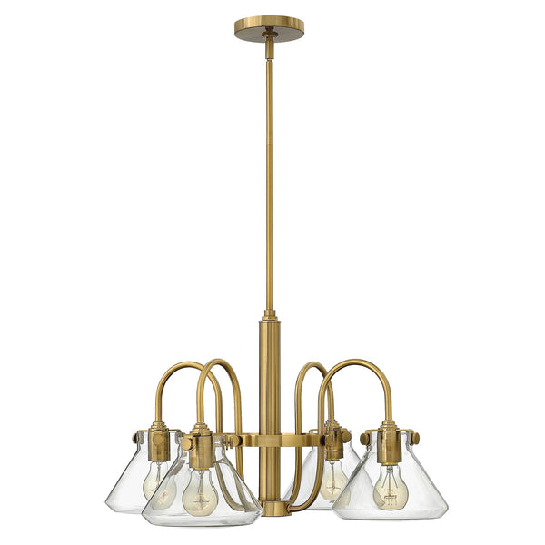 Congress Fluted Glass Four Arm Chandelier in Brushed Caramel