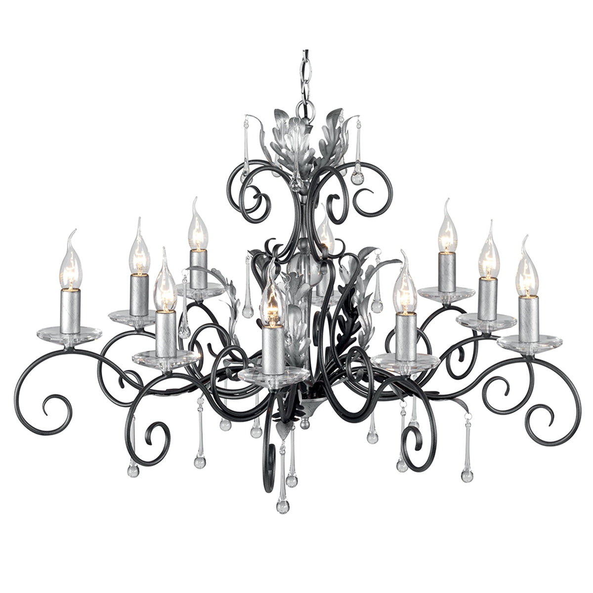 Amarilli Black and Silver Ten Arm Chandelier