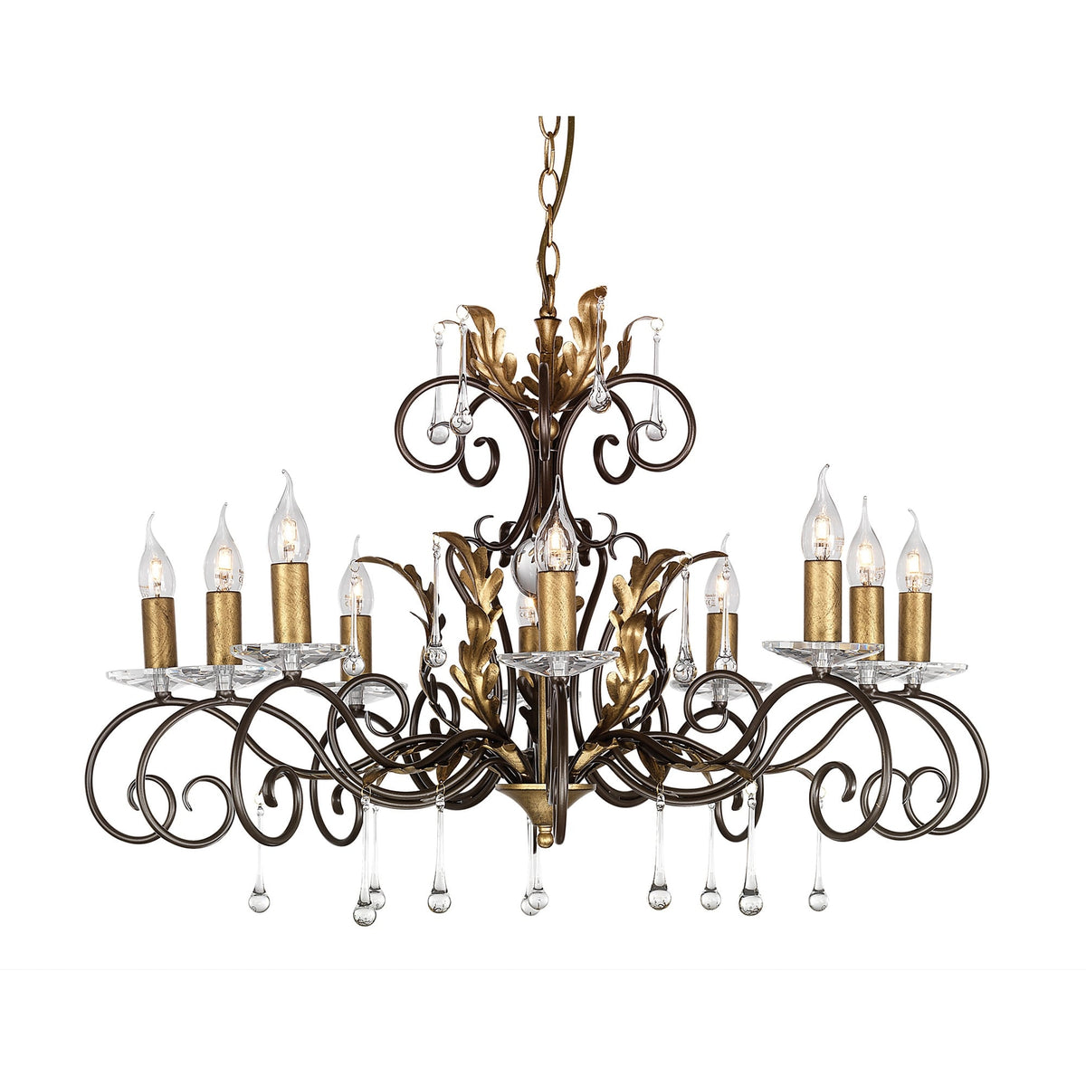 Amarilli Bronze and Gold Ten Arm Chandelier