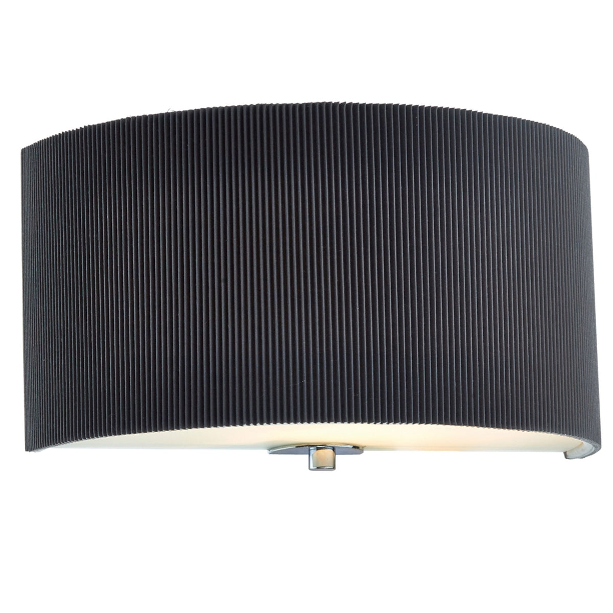 Black corrugated wall sconce with a curved top and bottom, emitting a soft glow from underneath.