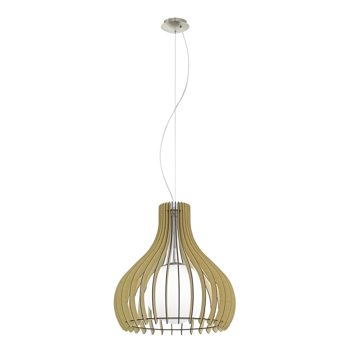 Tindori 500 Wooden Pendant Light with Glass Diffuser and Maple Finish