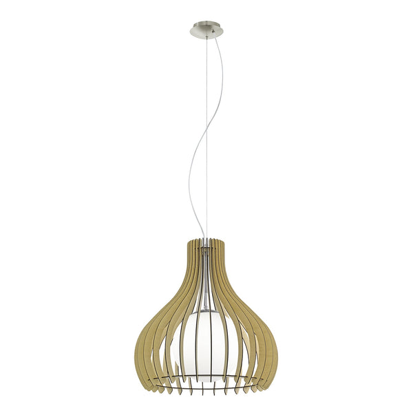 Tindori 500 Wooden Pendant Light with Glass Diffuser and Maple Finish