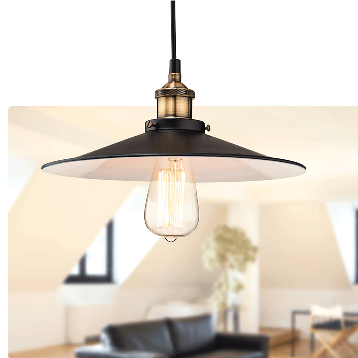 Empire Pendant in Black and Antique Brass