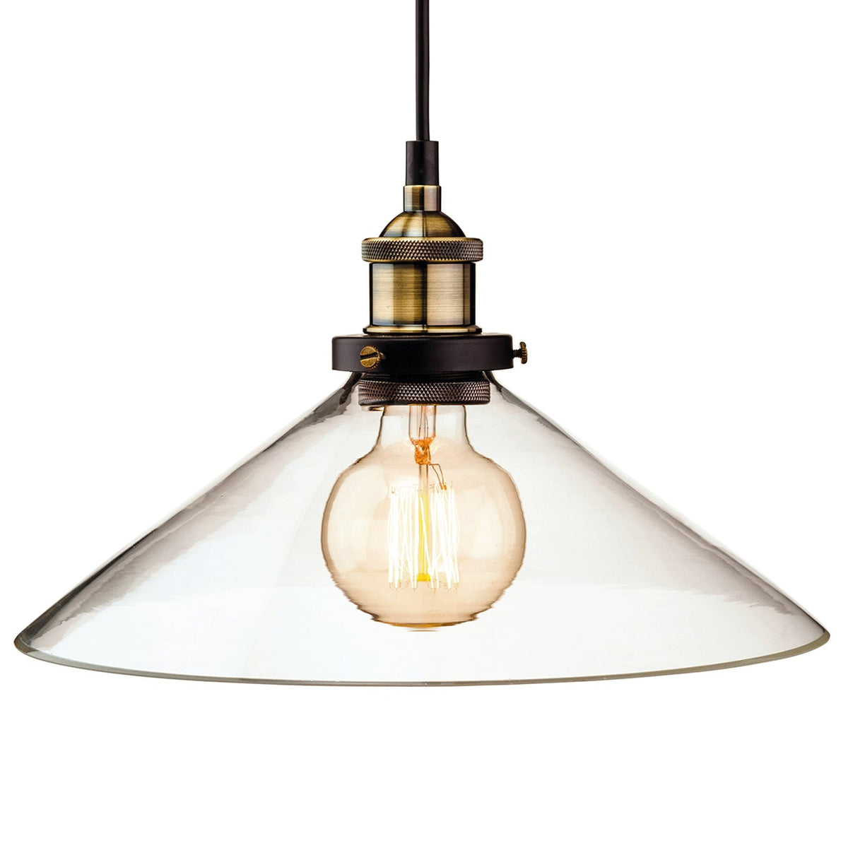 Empire Pendant in Clear Glass with Antique Brass