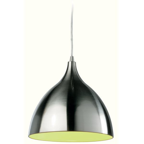 Cafe Brushed Steel Pendant with Green Inner Shade