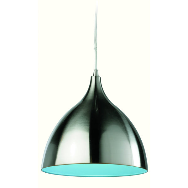 Cafe Brushed Steel Pendant with Blue Inner Shade