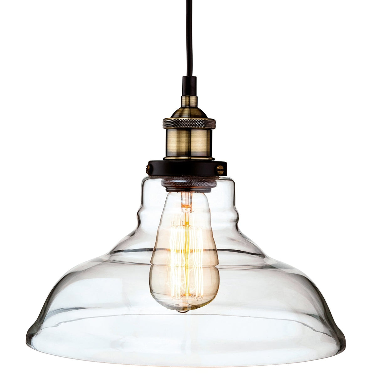 Empire Pendant Finished in Antique Brass and Clear Glass