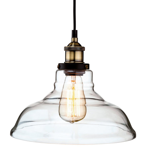 Empire Pendant Finished in Antique Brass and Clear Glass