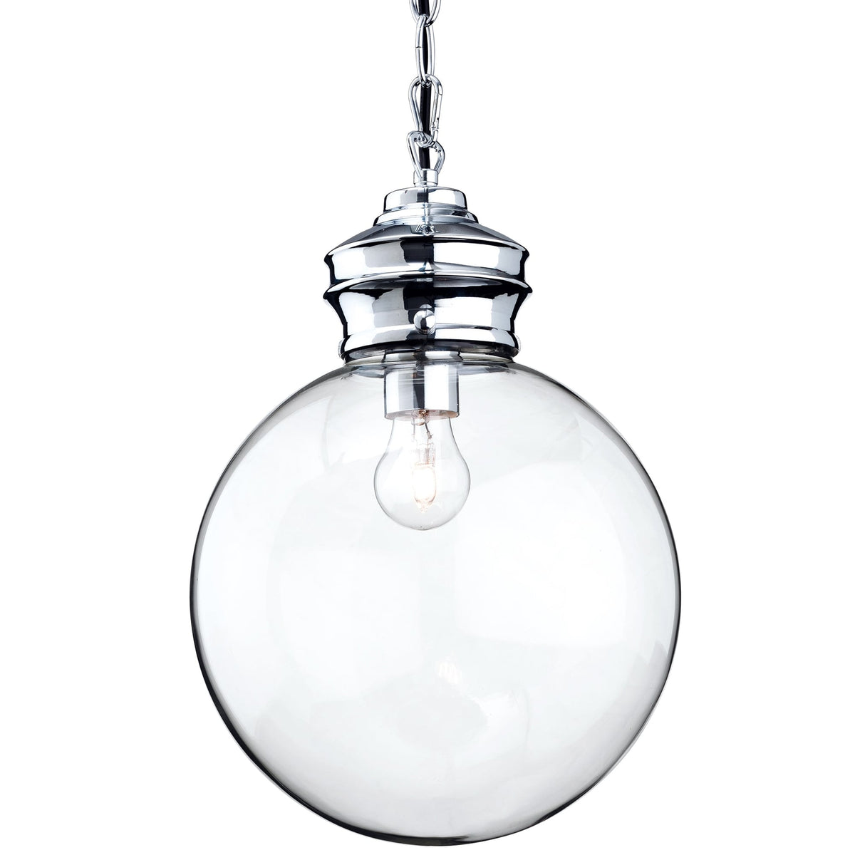 Omar Pendant Light with Clear Glass Sphere and Chrome Detailing