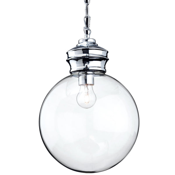 Omar Pendant Light with Clear Glass Sphere and Chrome Detailing