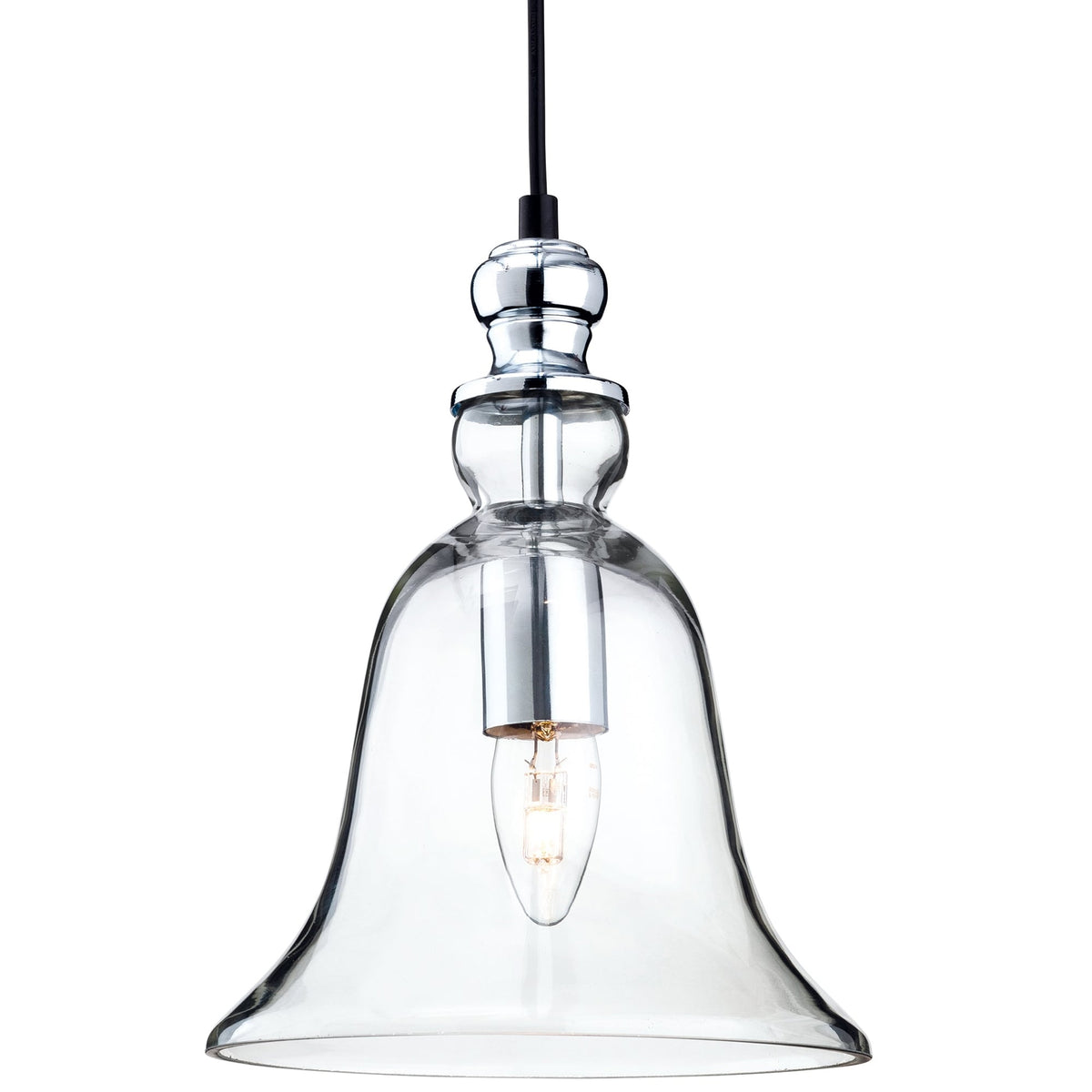 Omar Bell Design Pendant light in Clear Glass with Chrome Detailing
