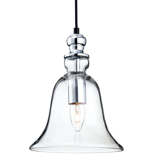 Omar Bell Design Pendant light in Clear Glass with Chrome Detailing