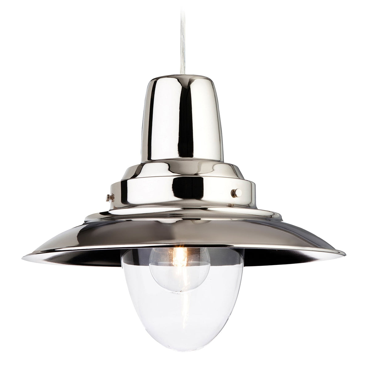 Fisherman Pendant Finished in Chrome with a Clear Glass Lamp Enclosure