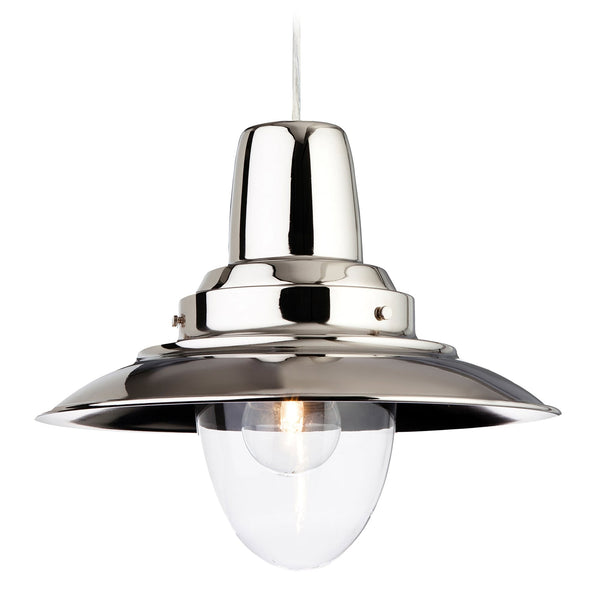 Fisherman Pendant Finished in Chrome with a Clear Glass Lamp Enclosure
