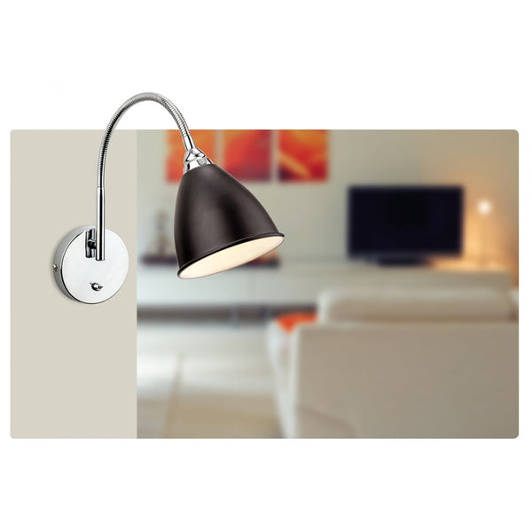 Bari Switched Wall Light Finished in Black with Chrome