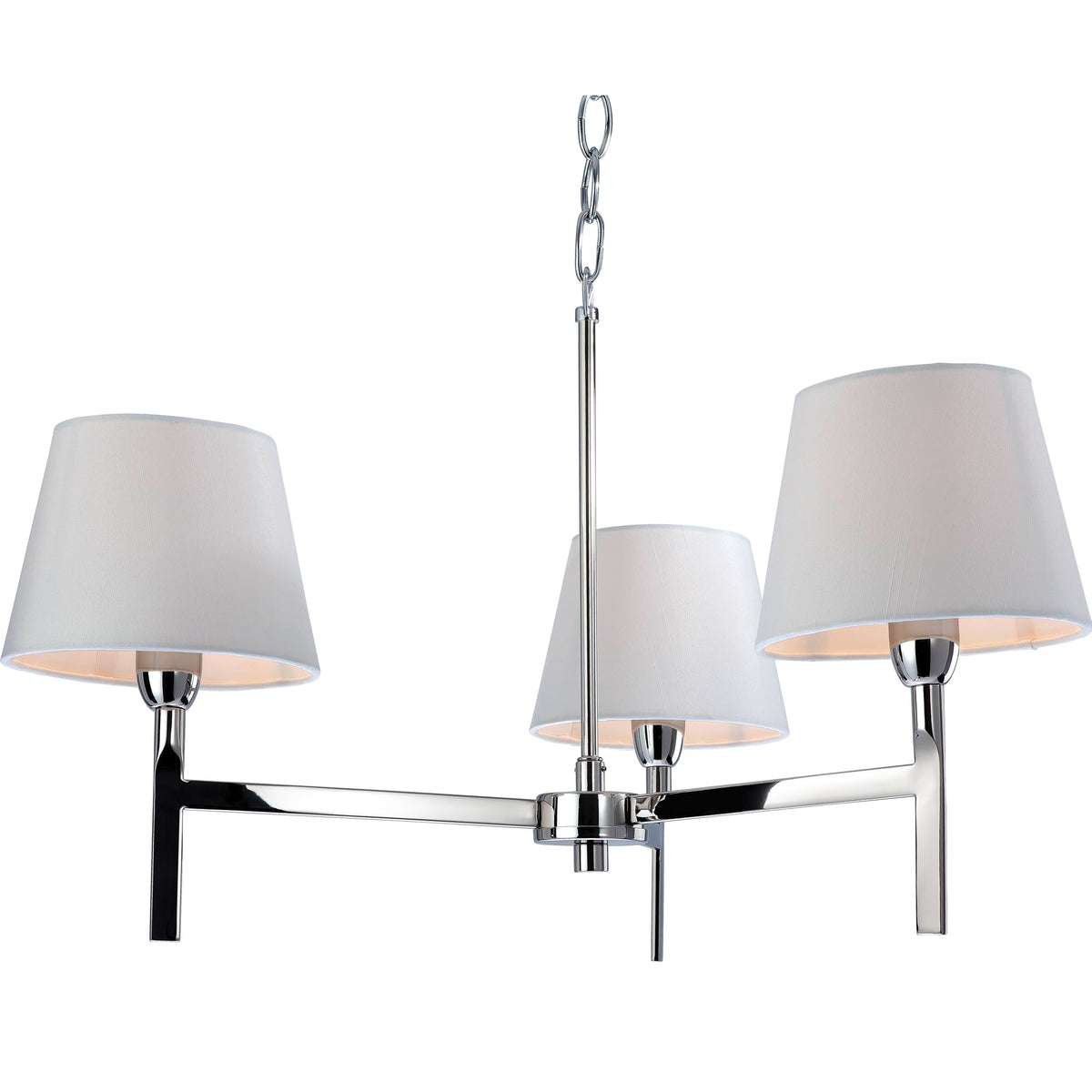 Transition Polished Stainless Steel Three Light Fitting with Off White Shades