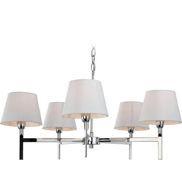 Transition Polished Stainless Steel Five Light Fitting with Off White Shades