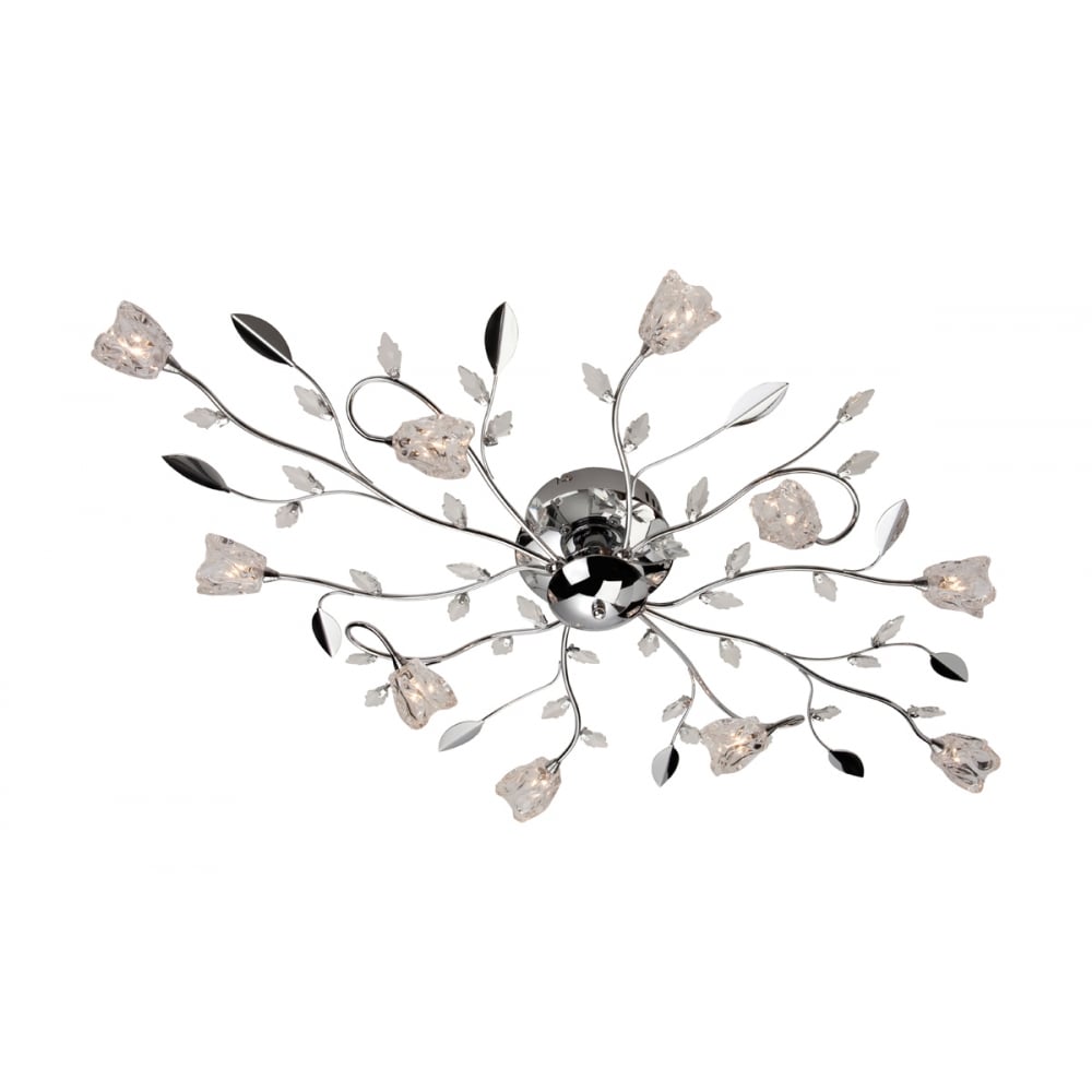 Cindy Ten light Flush Fitting Finished in Chrome with Clear Decorative Glass