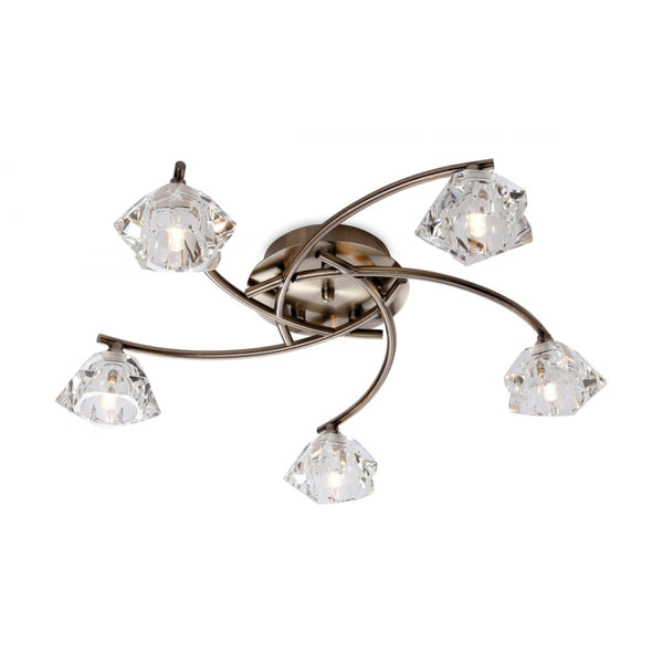 Clara 5 Light Flush Fitting in Antique Brass with Clear Decorative Glass