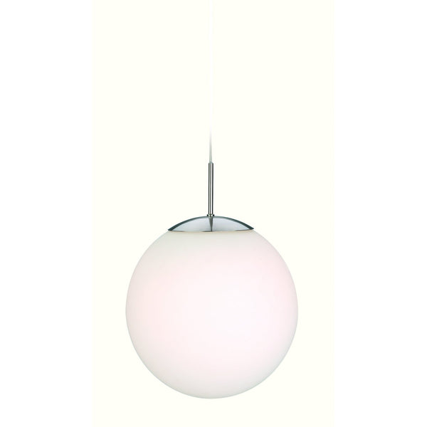 Globe Opal Glass Sphere Pendant with Brushed Steel Detailing