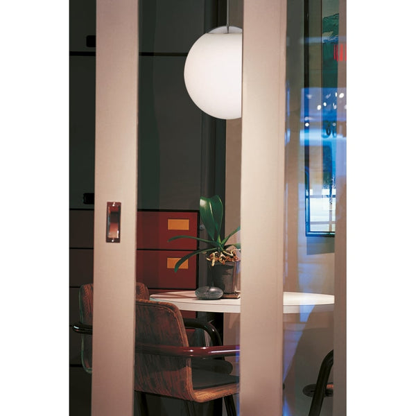 Globe Opal Glass Sphere Pendant with Brushed Steel Detailing