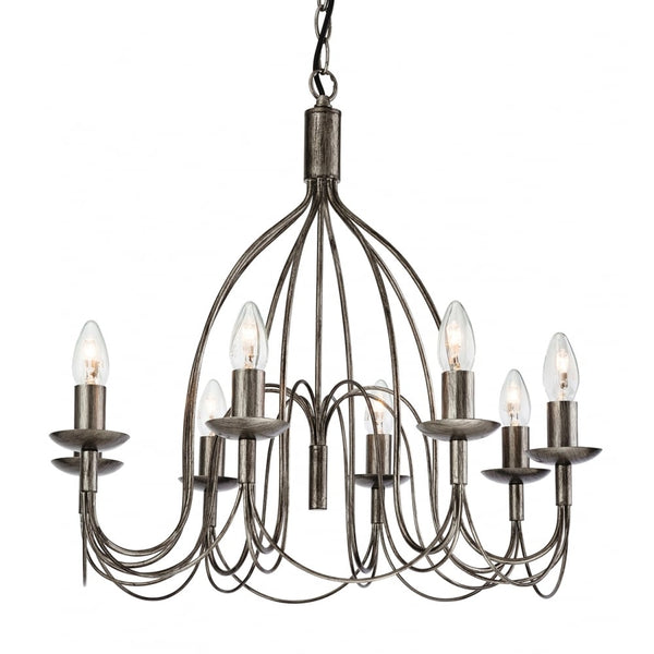 Regency Eight Light Chandelier Finished in Antique Silver