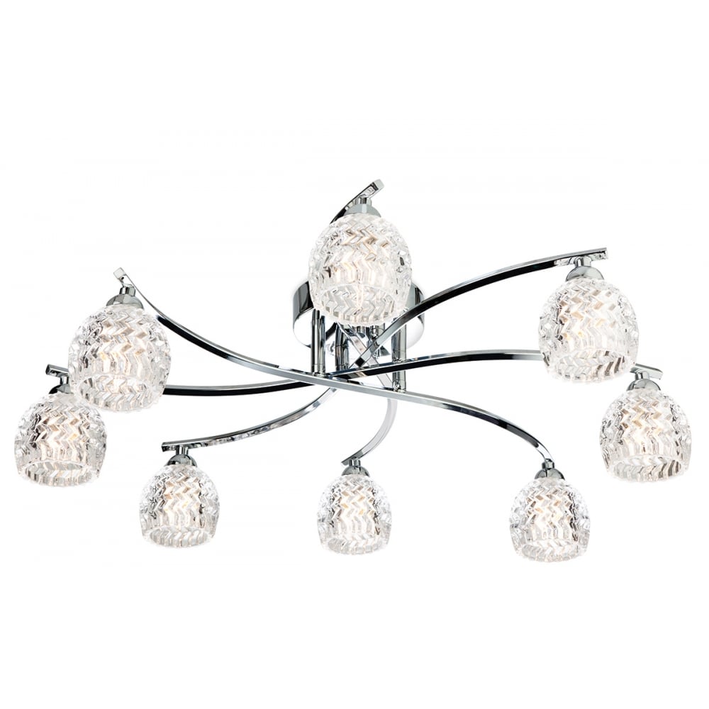Maple 8 Light Flush Fitting in Chrome with Clear Decorative Glass