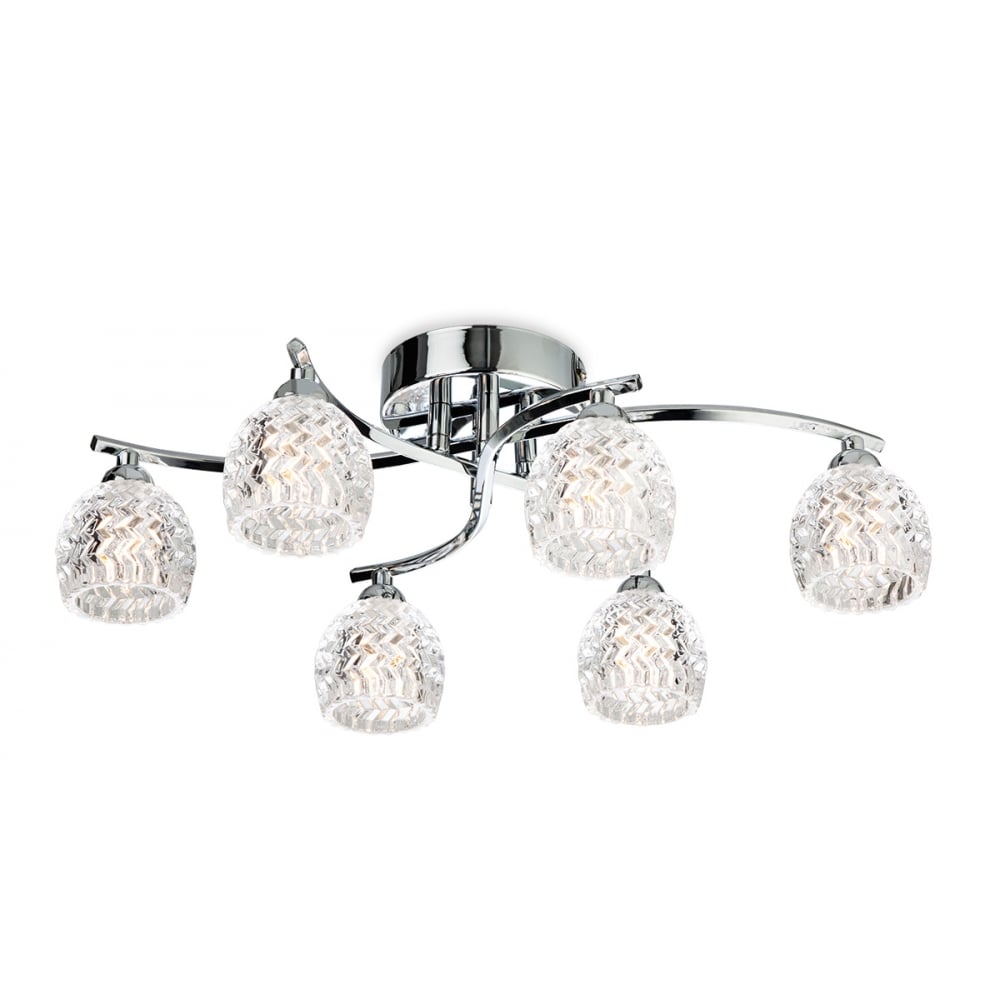 Maple 6 Light Flush Fitting in Chrome with Clear Decorative Glass