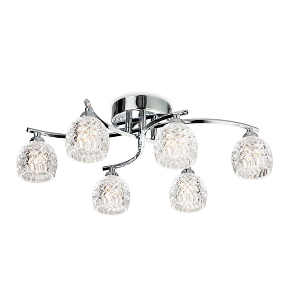 Maple 6 Light Flush Fitting in Chrome with Clear Decorative Glass