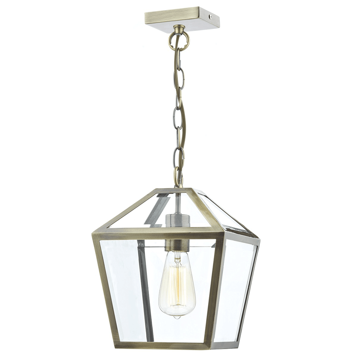 Churchill Clear Glass Panelled Antique Brass Pendant