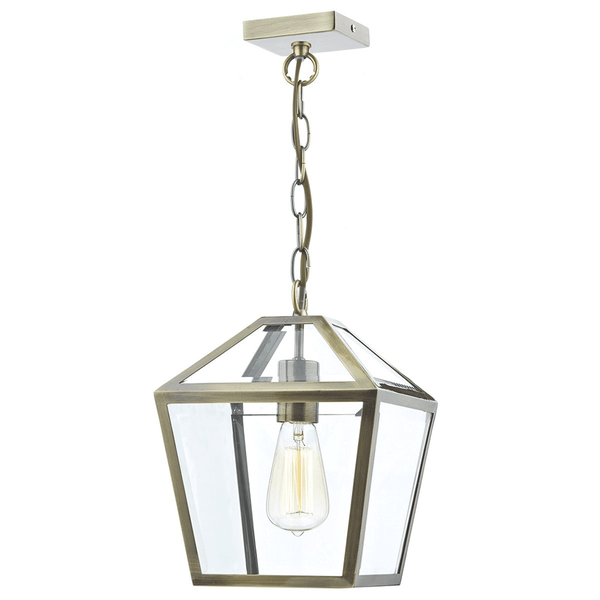 Churchill Clear Glass Panelled Antique Brass Pendant