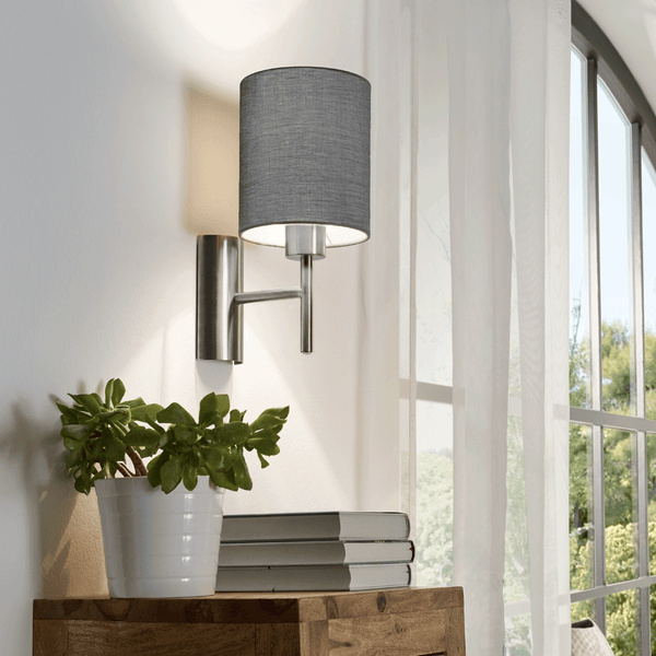 Pasteri Wall Light in Matt Nickel with a Grey Shade