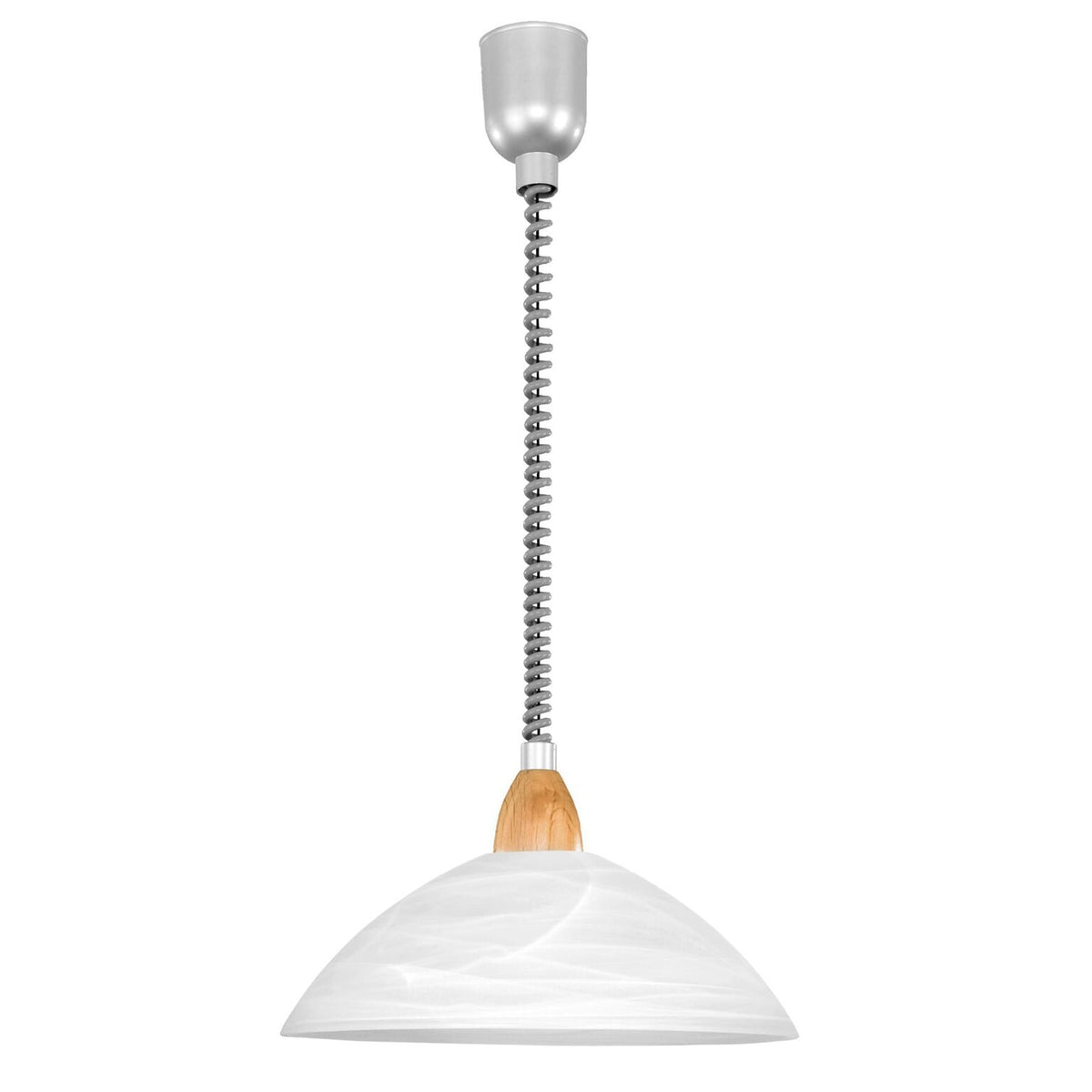 Lord 2 Rise and Fall Ceiling Pendant in White with Wood Detailing