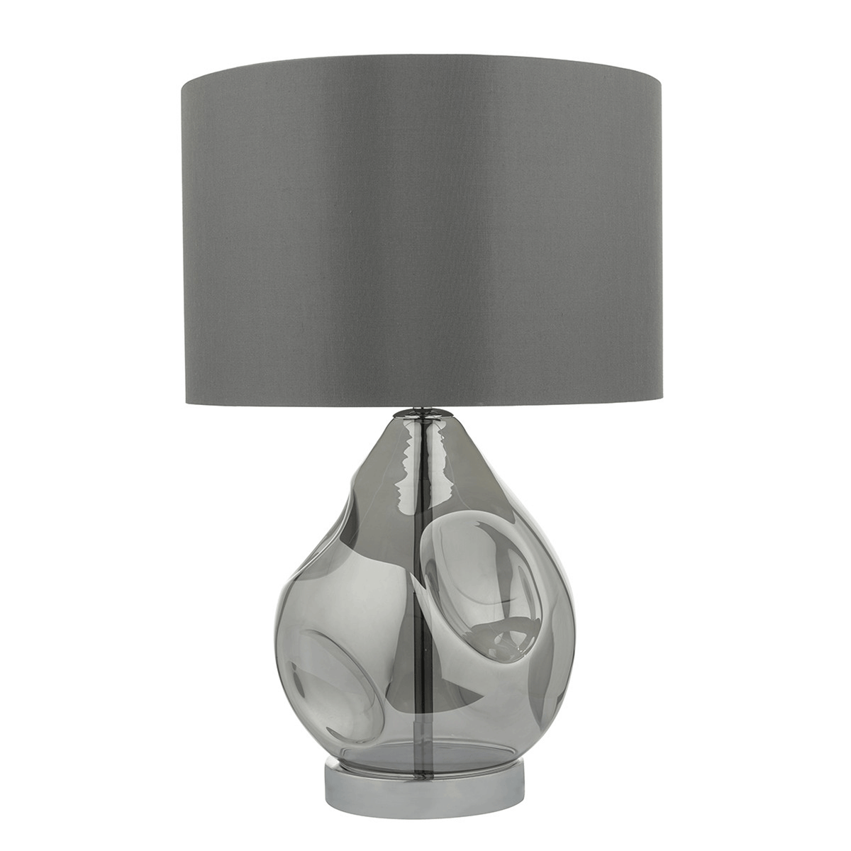 Quinn Table Lamp In Smoked Glass With Grey Satin Shade
