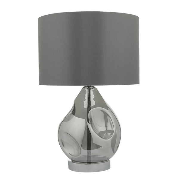 Quinn Table Lamp In Smoked Glass With Grey Satin Shade